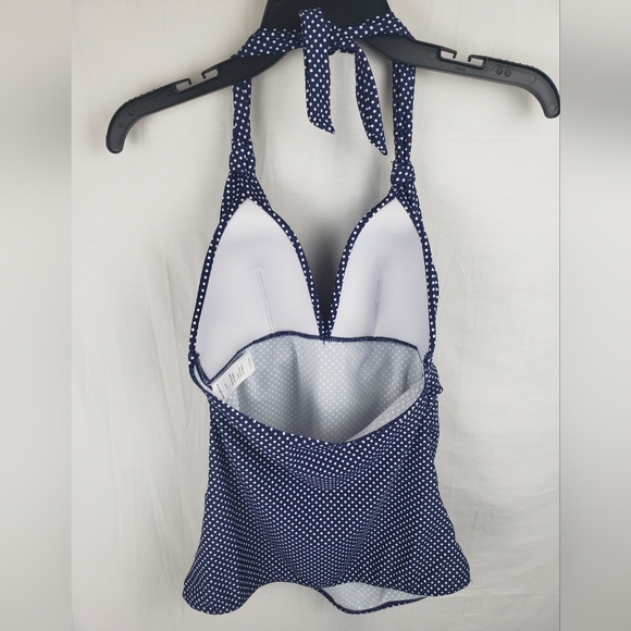Seraphine Maternity Navy Polka Dot Halter Swimsuit Top Sz S - Picture 3 of 5